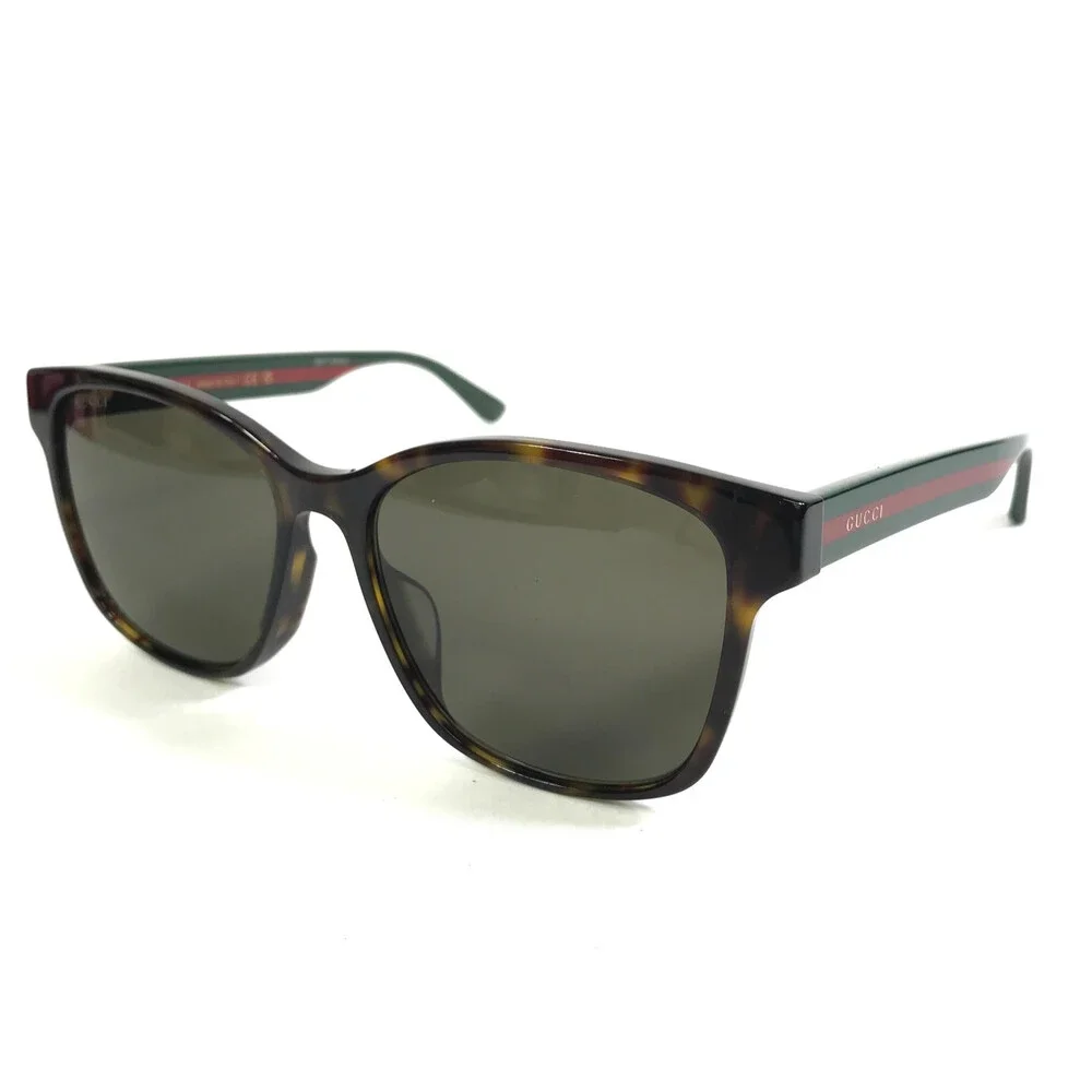 Gucci Sunglasses GG0417SK 003 Tortoise Green Red Asian Fit Frames w Brown Lenses